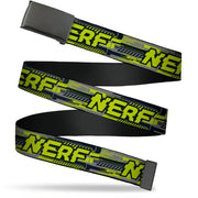 Web Belt Clamp Buckle - NERF Text Glitch Logo Gray/Yellow/Black Webbing Web Belts Nerf