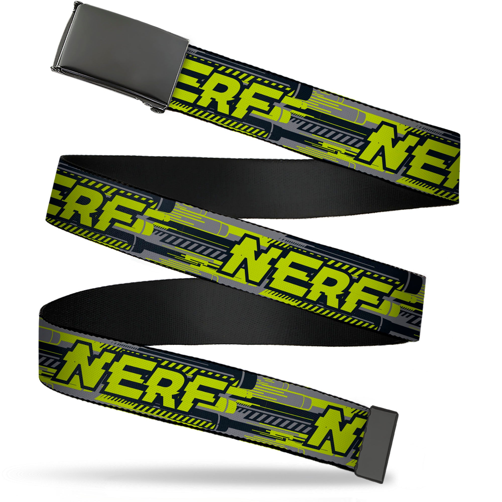 Web Belt Clamp Buckle - NERF Text Glitch Logo Gray/Yellow/Black Webbing Web Belts Nerf