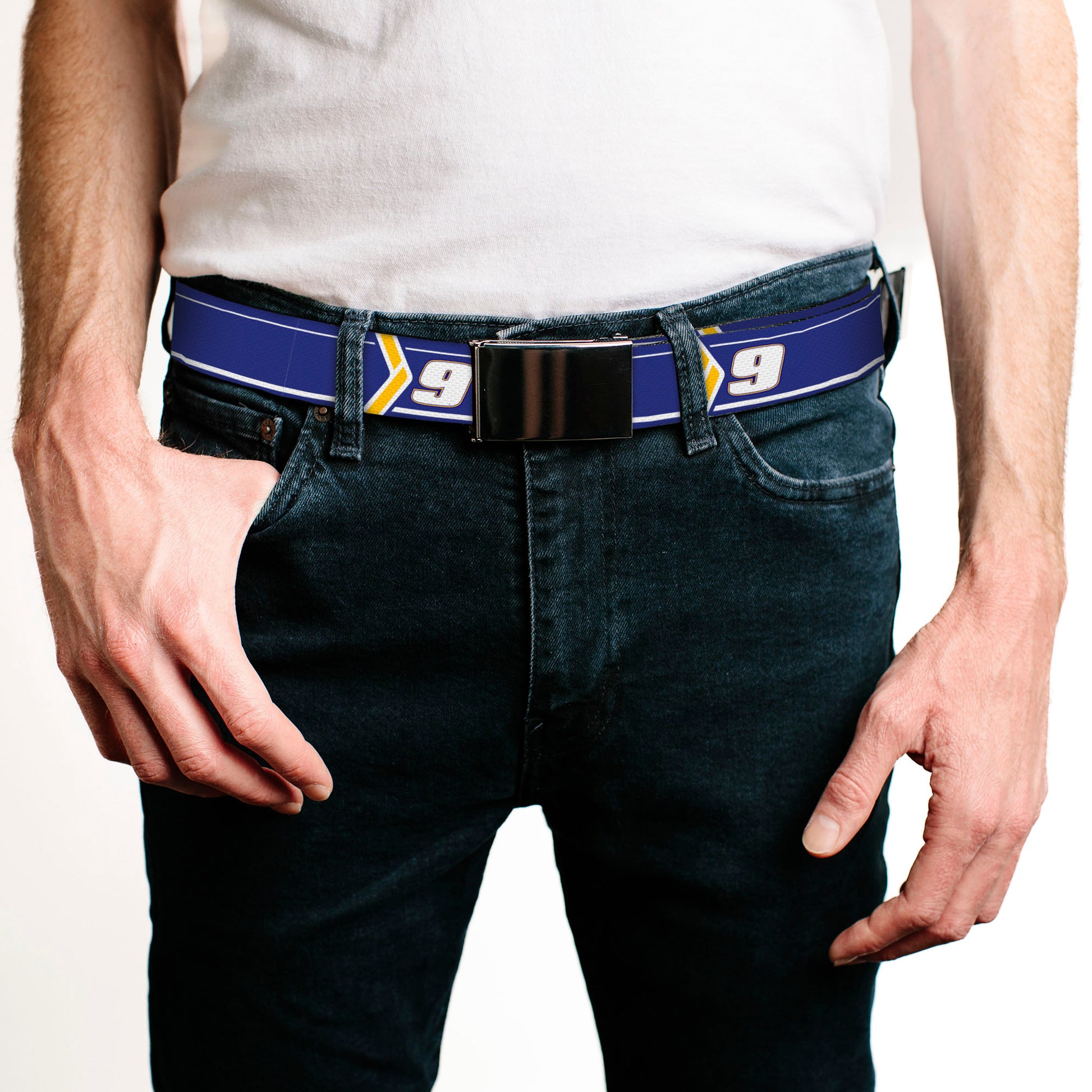 Web Belt Blank Black Buckle - Chase Elliott #9 Car Scheme Blue/Yellow/White Webbing Web Belts Hendrick Motorsports