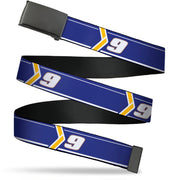 Web Belt Blank Black Buckle - Chase Elliott #9 Car Scheme Blue/Yellow/White Webbing Web Belts Hendrick Motorsports