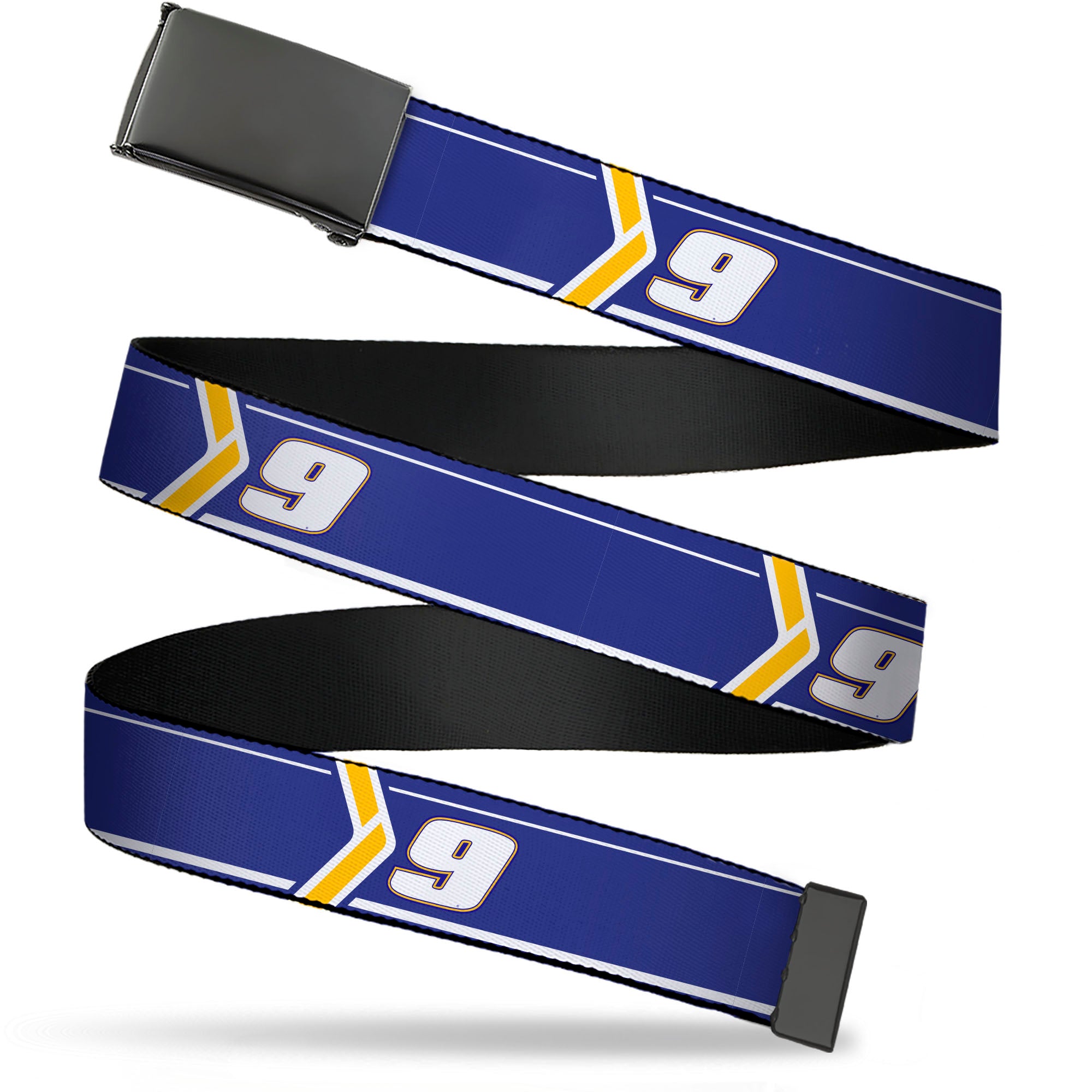 Web Belt Blank Black Buckle - Chase Elliott #9 Car Scheme Blue/Yellow/White Webbing Web Belts Hendrick Motorsports