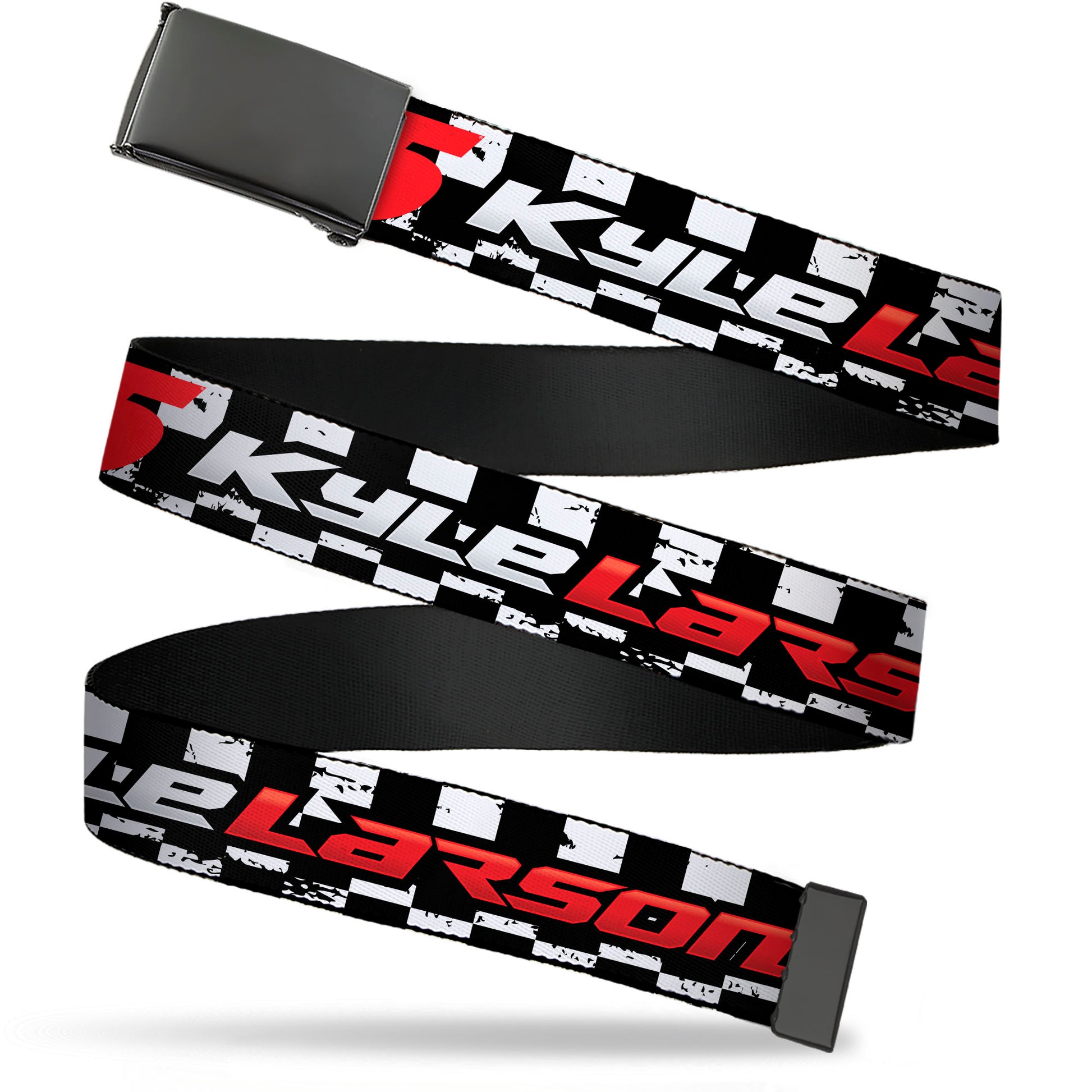 Web Belt Blank Black Buckle - KYLE LARSON #5 VALVOLINE Hendrick Motorsports Logo Black/White/Red Webbing Web Belts Hendrick Motorsports