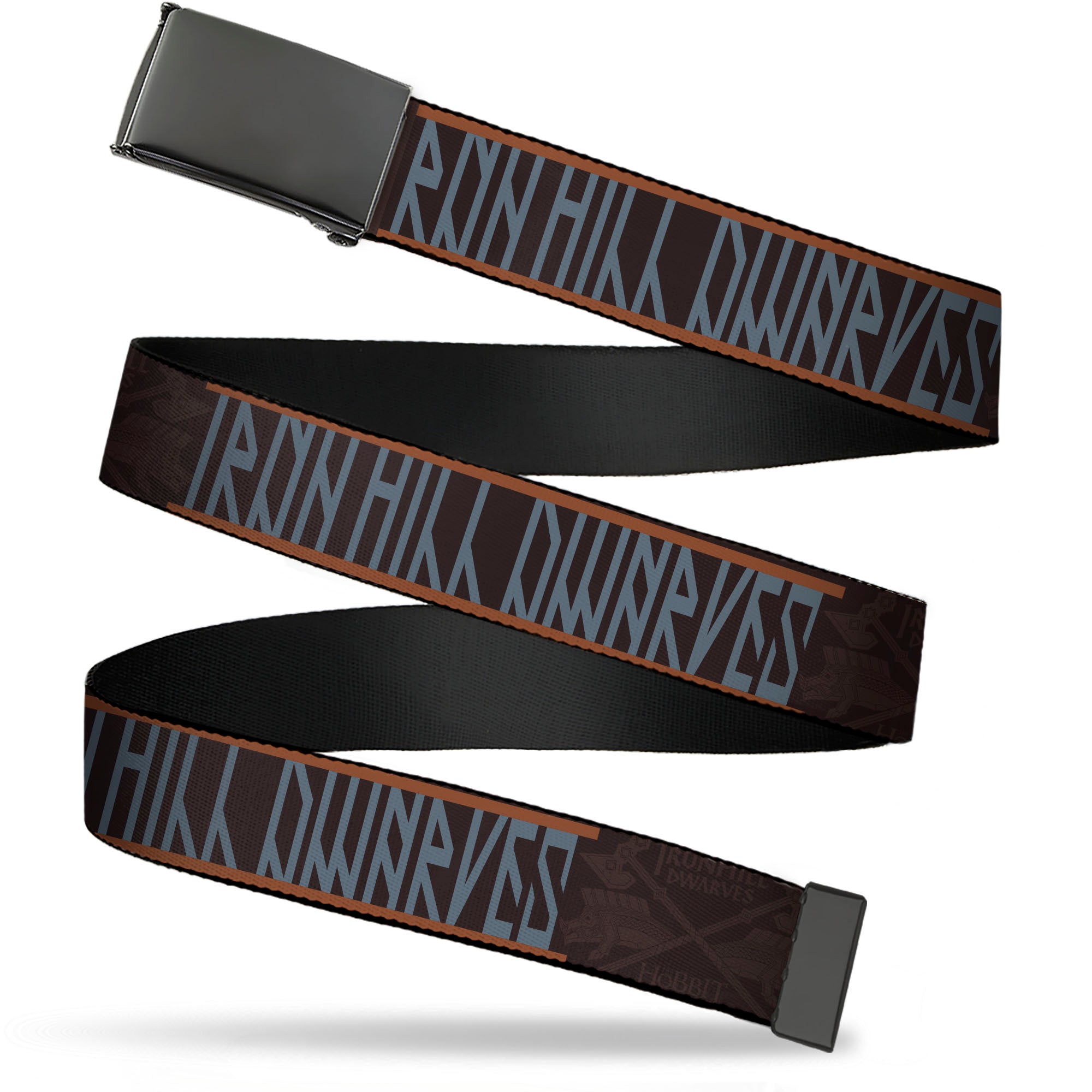 Web Belt Blank Black Buckle - The Hobbit IRON HILL DWARVES Text and Title Logo Browns/Gray Webbing Web Belts The Hobbit