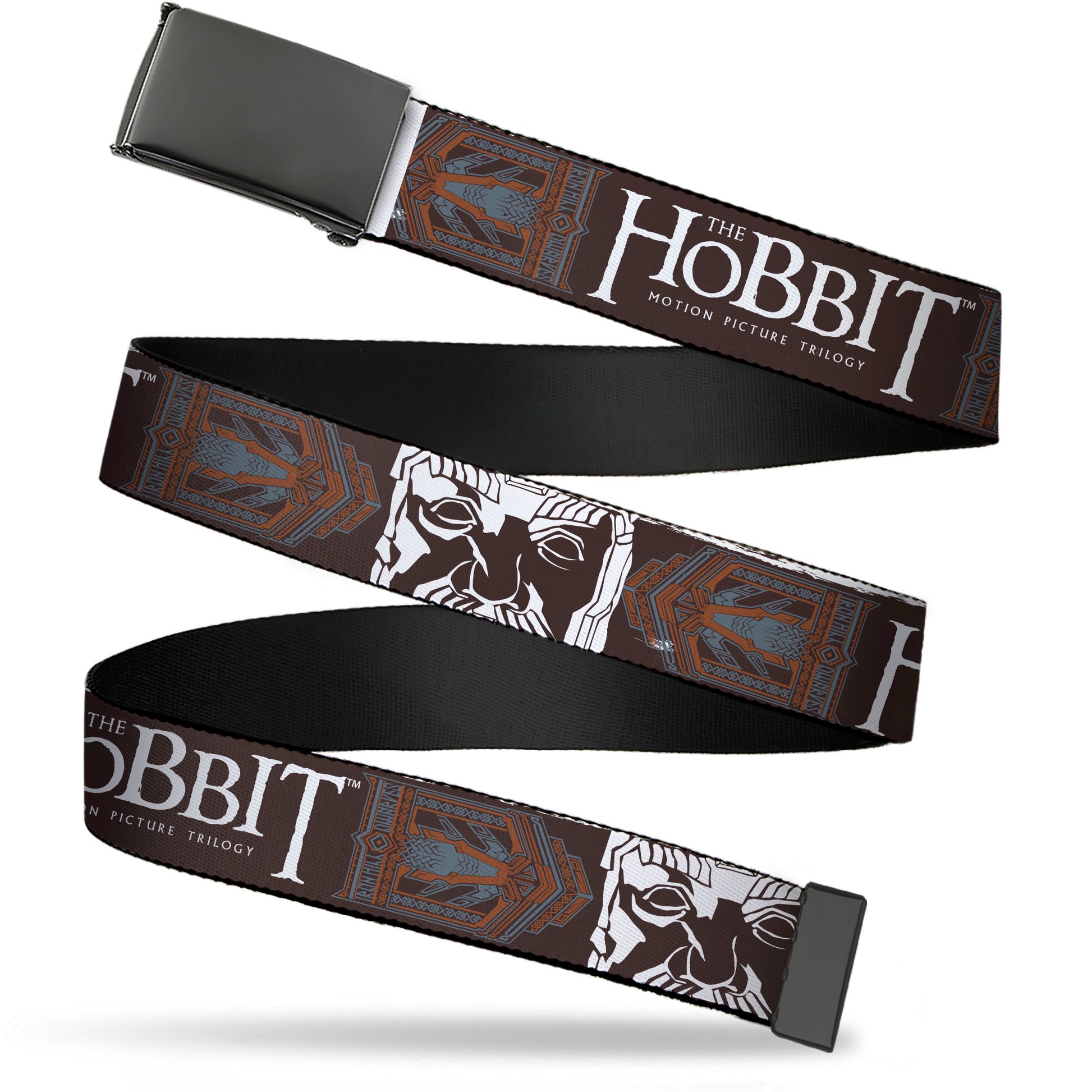 Web Belt Blank Black Buckle - THE HOBBIT MOTION PICTURE TRILOGY Icon and Title Logo Brown/White Webbing Web Belts The Hobbit