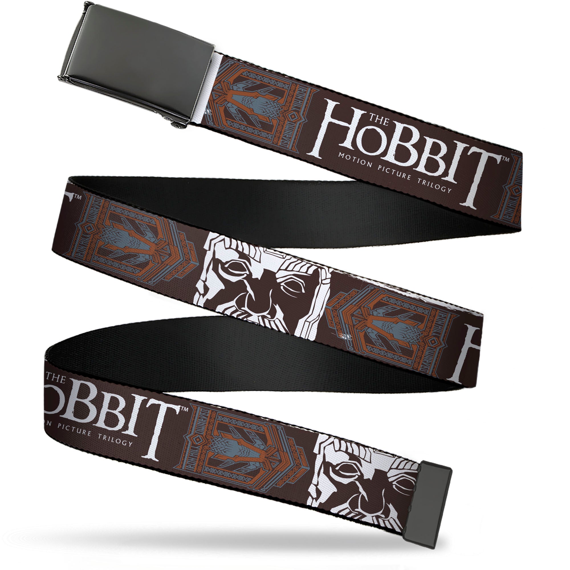 Web Belt Blank Black Buckle - THE HOBBIT MOTION PICTURE TRILOGY Icon and Title Logo Brown/White Webbing Web Belts The Hobbit
