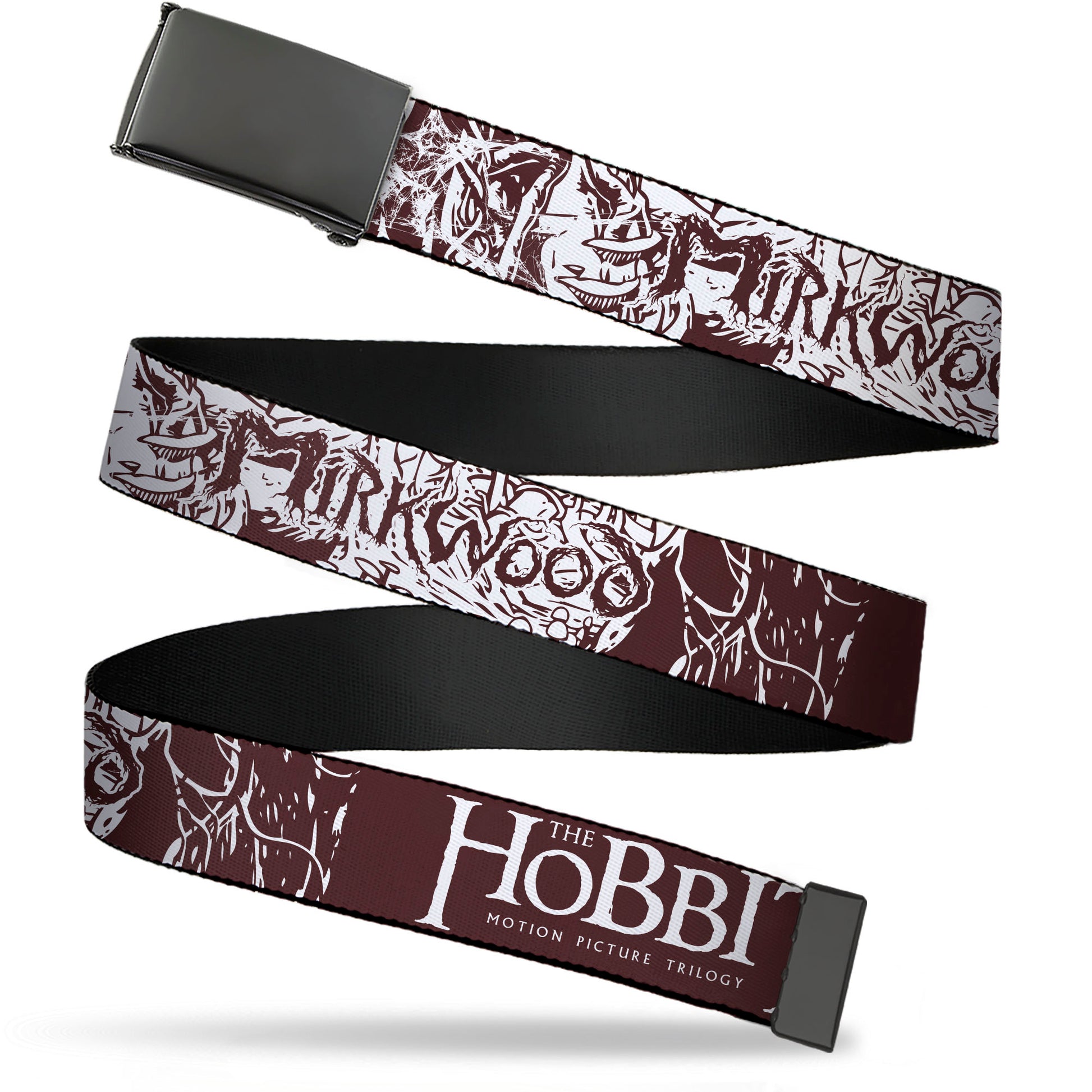 Web Belt Blank Black Buckle - THE HOBBIT TRILOGY Title Logo and MIRKWOOD Text Brown/White Webbing Web Belts The Hobbit