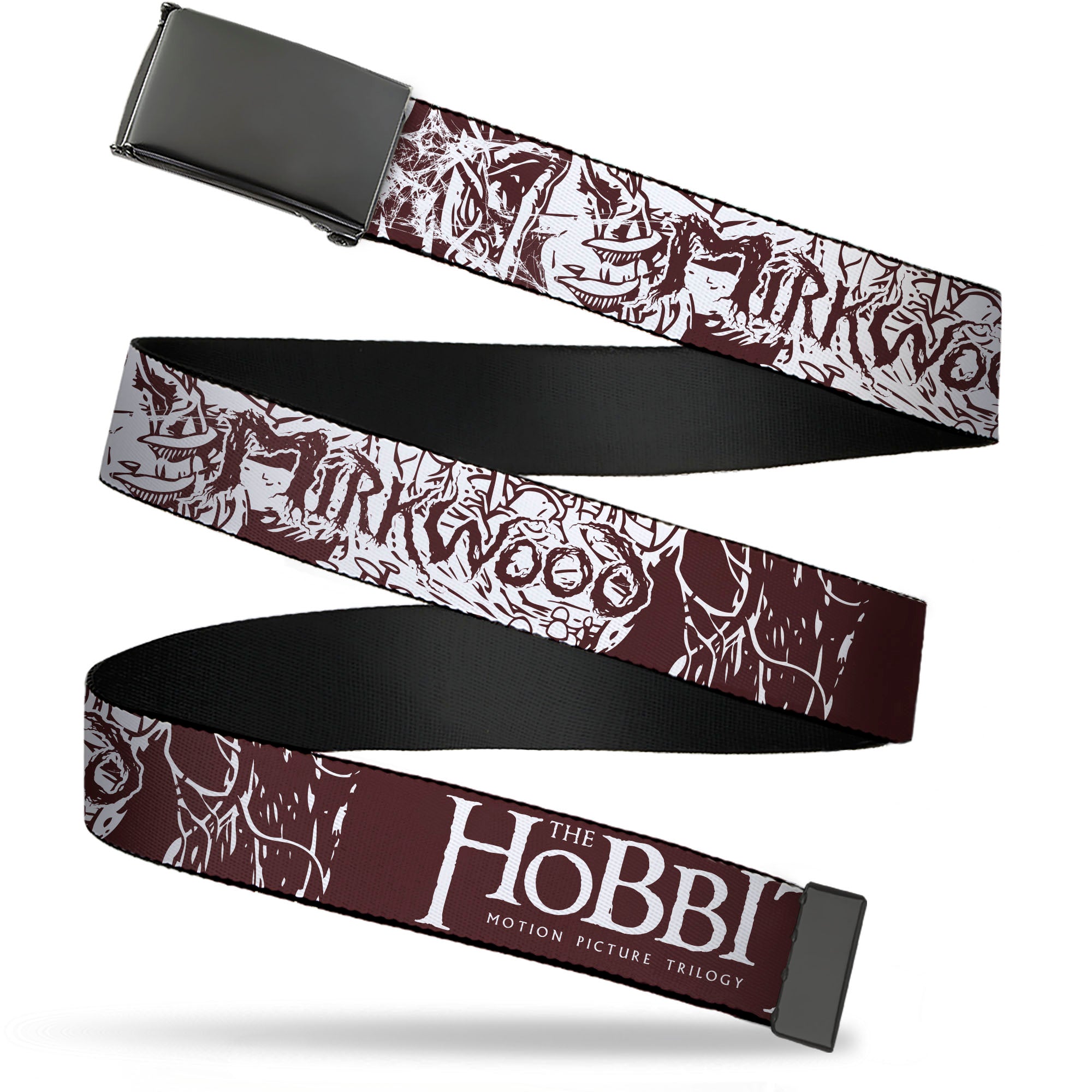 Web Belt Blank Black Buckle - THE HOBBIT TRILOGY Title Logo and MIRKWOOD Text Brown/White Webbing Web Belts The Hobbit
