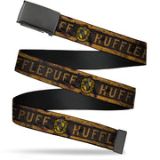 Black Buckle Web Belt - HUFFLEPUFF Crest/Banner Weathered Tan/Brown Webbing Web Belts Harry Potter