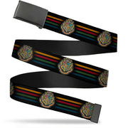 Black Buckle Web Belt - Hogwarts Crest/House Stripes Black/Gold/Burgundy/Green/Blue Webbing Web Belts Harry Potter
