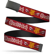 Black Buckle Web Belt - QUIDDITCH Hogwarts Crest/Quidditch Balls/Stars Red/Gold/White Webbing Web Belts Harry Potter