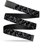Black Buckle Web Belt - Harry Potter Deathly Hallows Symbol Scattered Black/Silver Webbing Web Belts Harry Potter