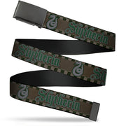 Black Buckle Web Belt - Harry Potter SLYTHERIN/Snake Checker Stripe Grays/Greens Webbing Web Belts Harry Potter