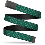 Black Buckle Web Belt - Harry Potter Slytherin Crest Plaid Greens/Gray Webbing Web Belts Harry Potter