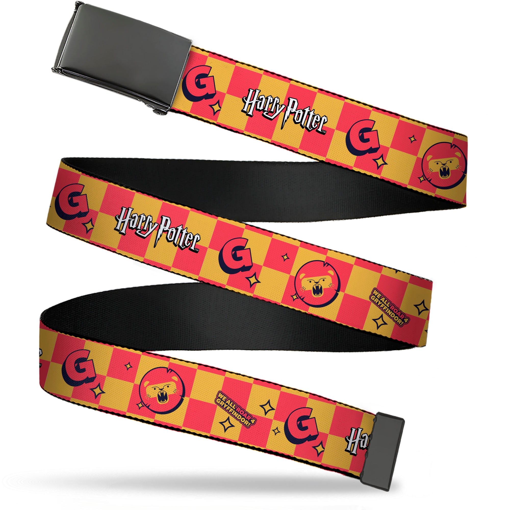 Web Belt Blank Black Buckle - Harry Potter Gryffindor Icons Checker Yellow/Red Webbing Web Belts Harry Potter