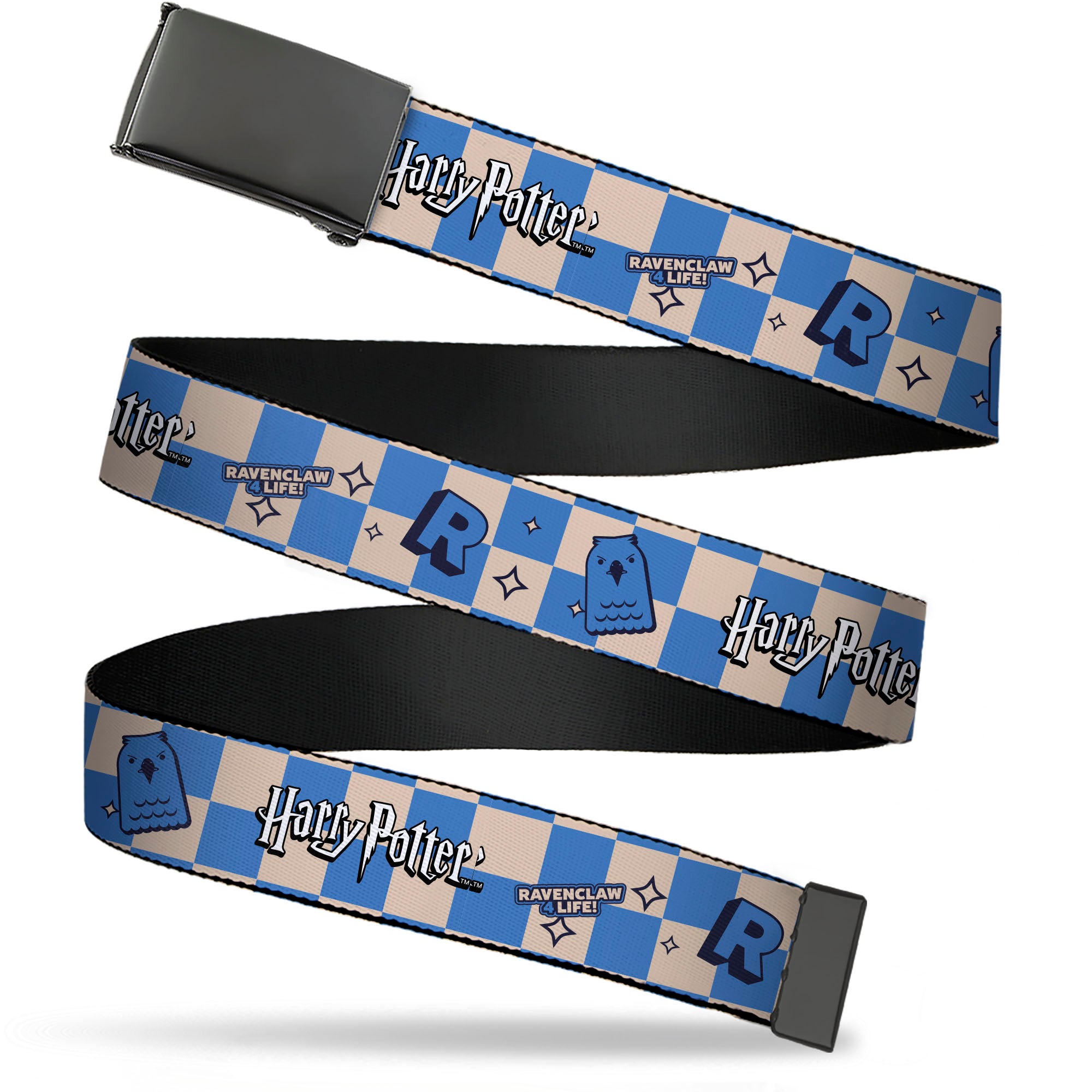 Web Belt Blank Black Buckle - Harry Potter Ravenclaw Icons Checker White/Blue Webbing Web Belts Harry Potter