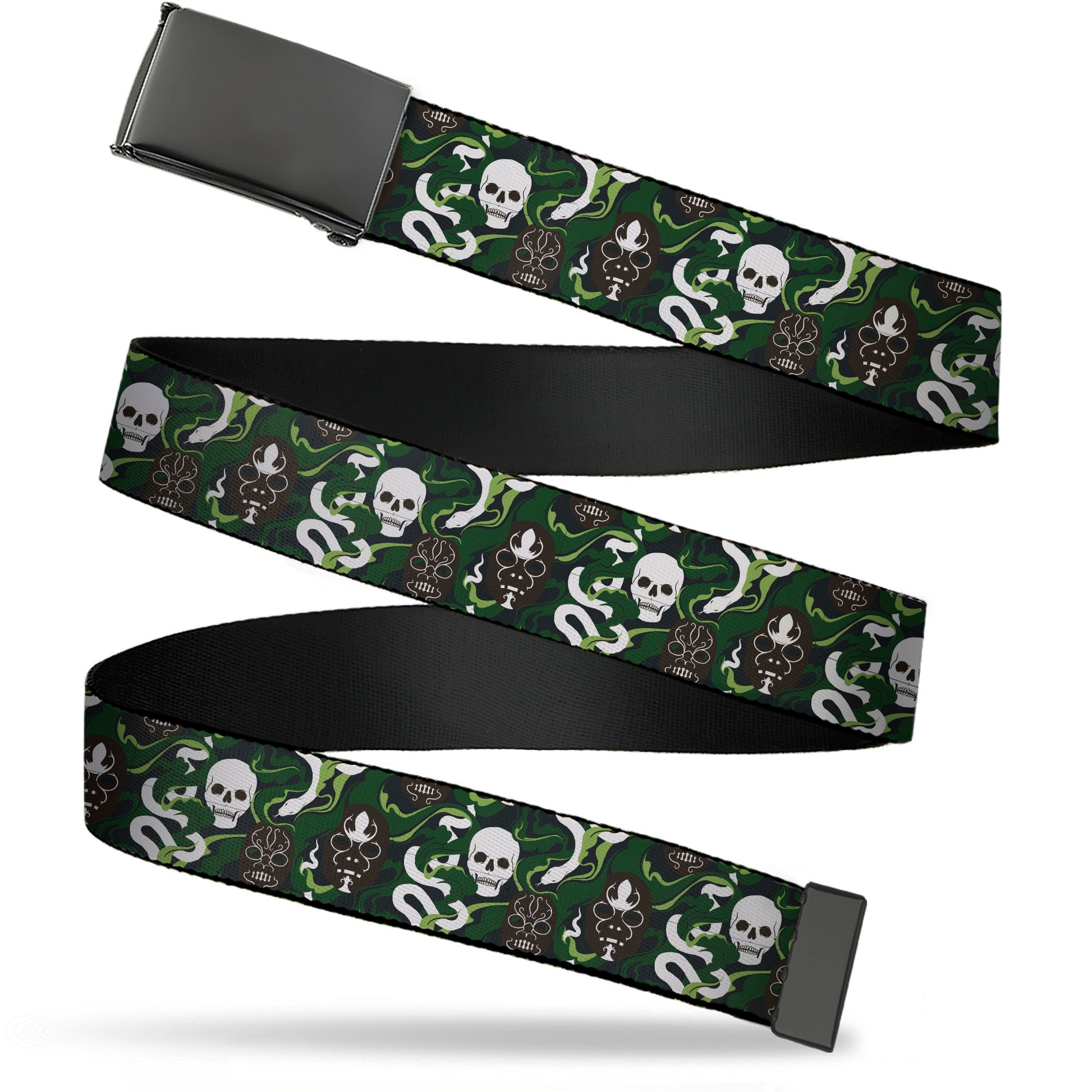 Web Belt Blank Black Buckle - HARRY POTTER Slytherin Camo and Title Logo Greens Webbing Web Belts Harry Potter