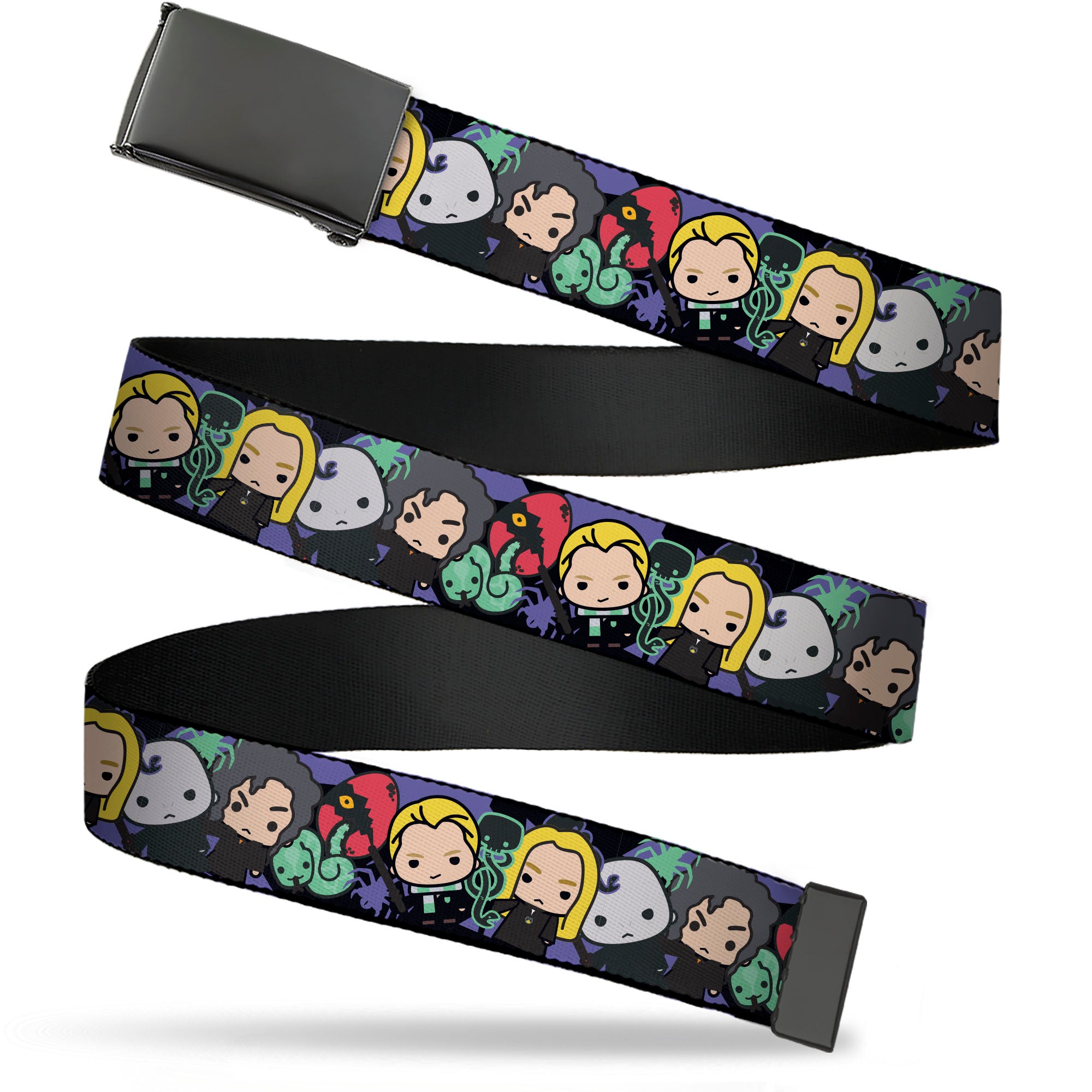 Web Belt Blank Black Buckle - Harry Potter Chibi Slytherin House Characters and Icons Webbing Web Belts Harry Potter