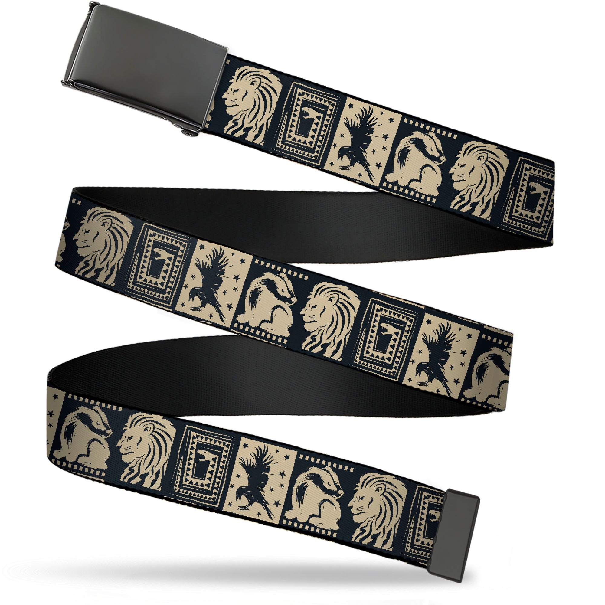 Web Belt Blank Black Buckle - Harry Potter Hogwarts House Patch Blocks Tan/Black Webbing Web Belts Harry Potter