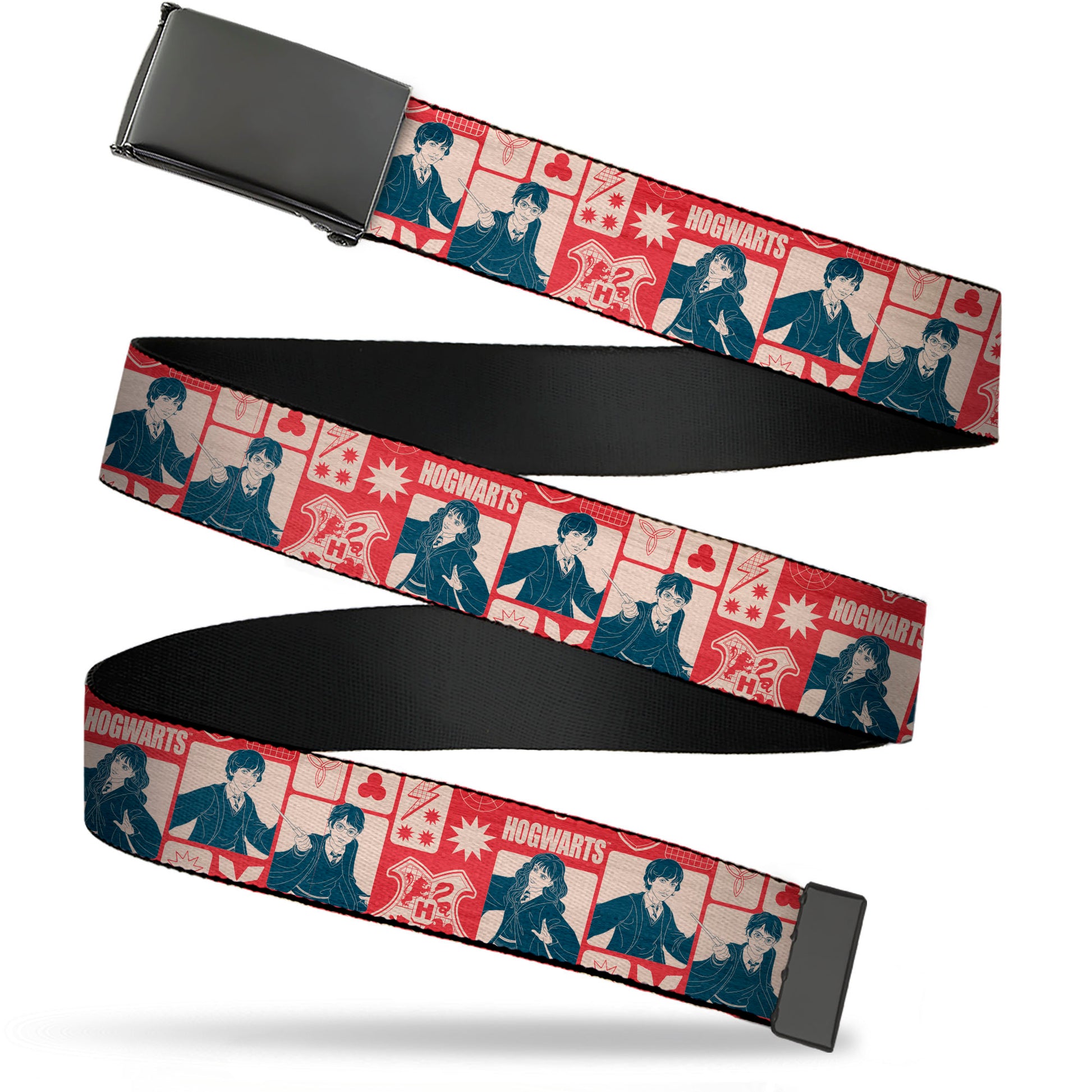 Web Belt Blank Black Buckle - Harry Potter HOGWARTS The Golden Trio Magic Collage Reds Webbing Web Belts Harry Potter