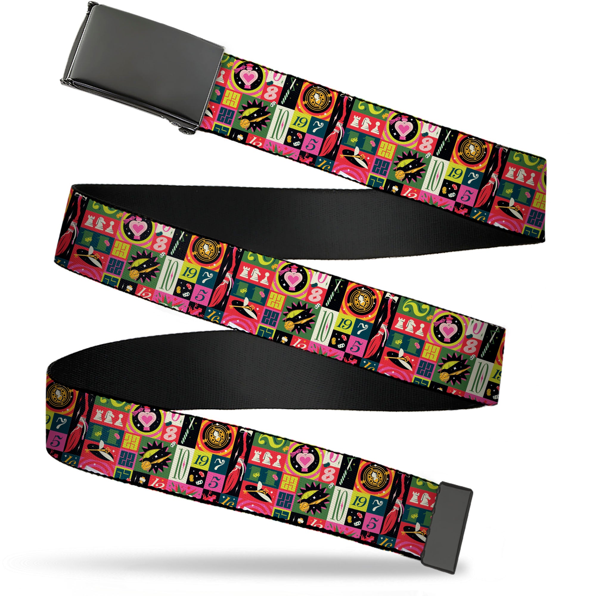 Web Belt Blank Black Buckle - Harry Potter Deck the Holidays Christmas Collage Multi Color Webbing Web Belts Harry Potter
