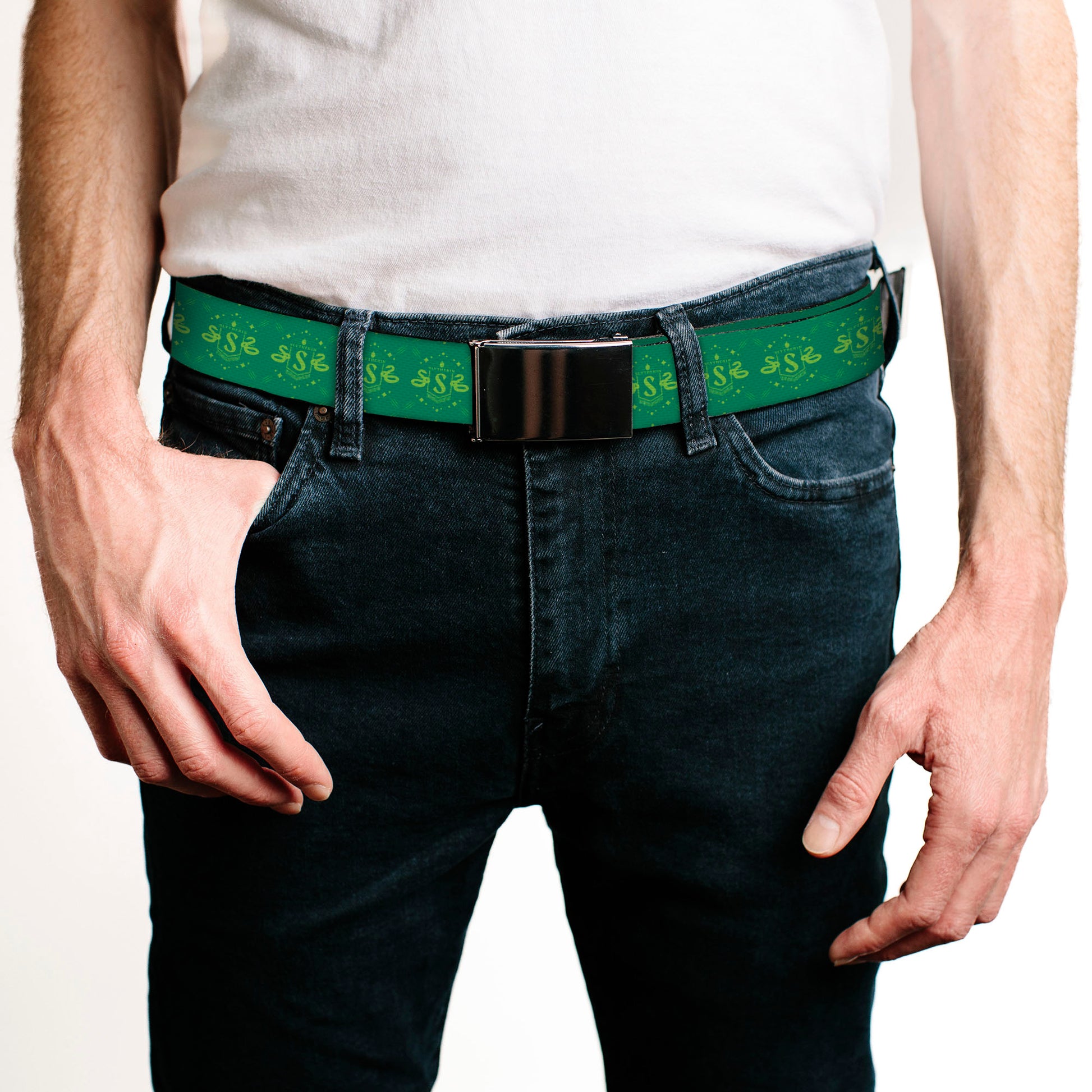 Web Belt Blank Black Buckle - Harry Potter Slytherin House Pride Banner Greens Webbing Web Belts Harry Potter