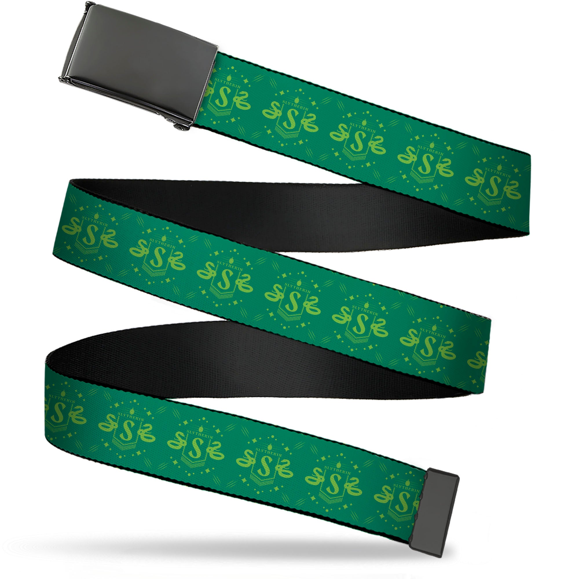 Web Belt Blank Black Buckle - Harry Potter Slytherin House Pride Banner Greens Webbing Web Belts Harry Potter