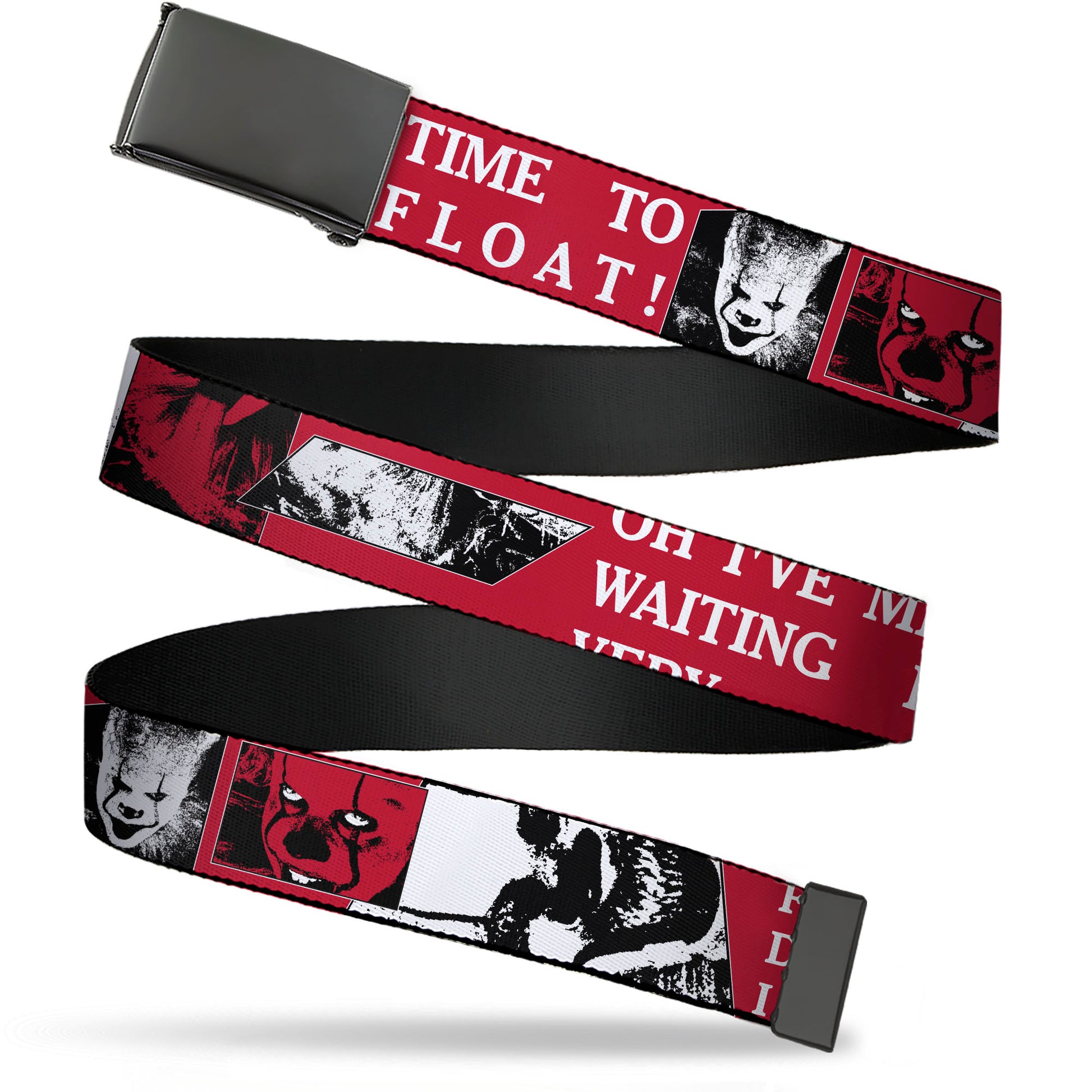 Web Belt Blank Black Buckle - IT Pennywise Poses and Quotes Collage Red/White/Grays Webbing Web Belts IT