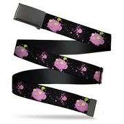 Black Buckle Web Belt - Invader Zim GIR and Piggy Flying Pose Splatter Black/Pink Webbing Web Belts Invader Zim