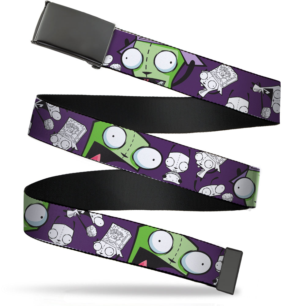 Web Belt Blank Black Buckle - Invader Zim GIR Poses and Sketch Purple Webbing Web Belts Invader Zim
