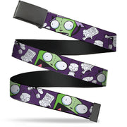 Web Belt Blank Black Buckle - Invader Zim GIR Poses and Sketch Purple Webbing Web Belts Invader Zim