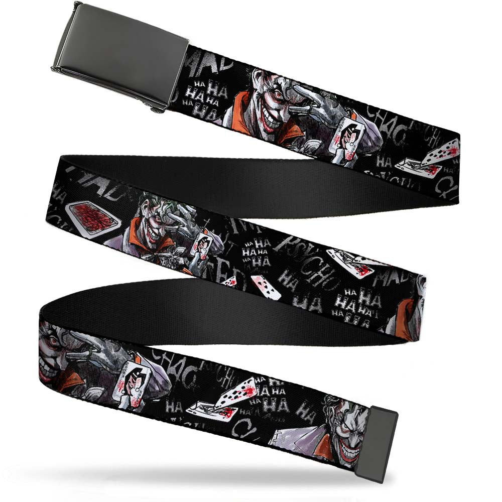Web Belt Blank Black Buckle - Joker BRILLIANTLY TWISTED PSYCHO 2-Poses/Cards Black/Grays Webbing Web Belts DC Comics   