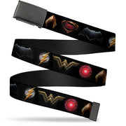 Black Buckle Web Belt - Justice League 2017 6-Superhero Icons Black Webbing Web Belts DC Comics   
