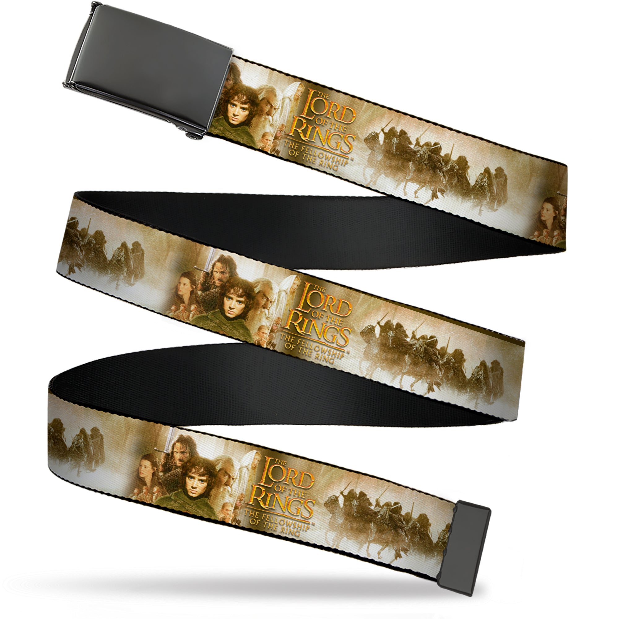 Web Belt Blank Black Buckle - THE LORD OF THE RINGS FELLOWSHIP OF THE RINGS Character Scenes and Title Logo Webbing Web Belts The Lord of the Rings