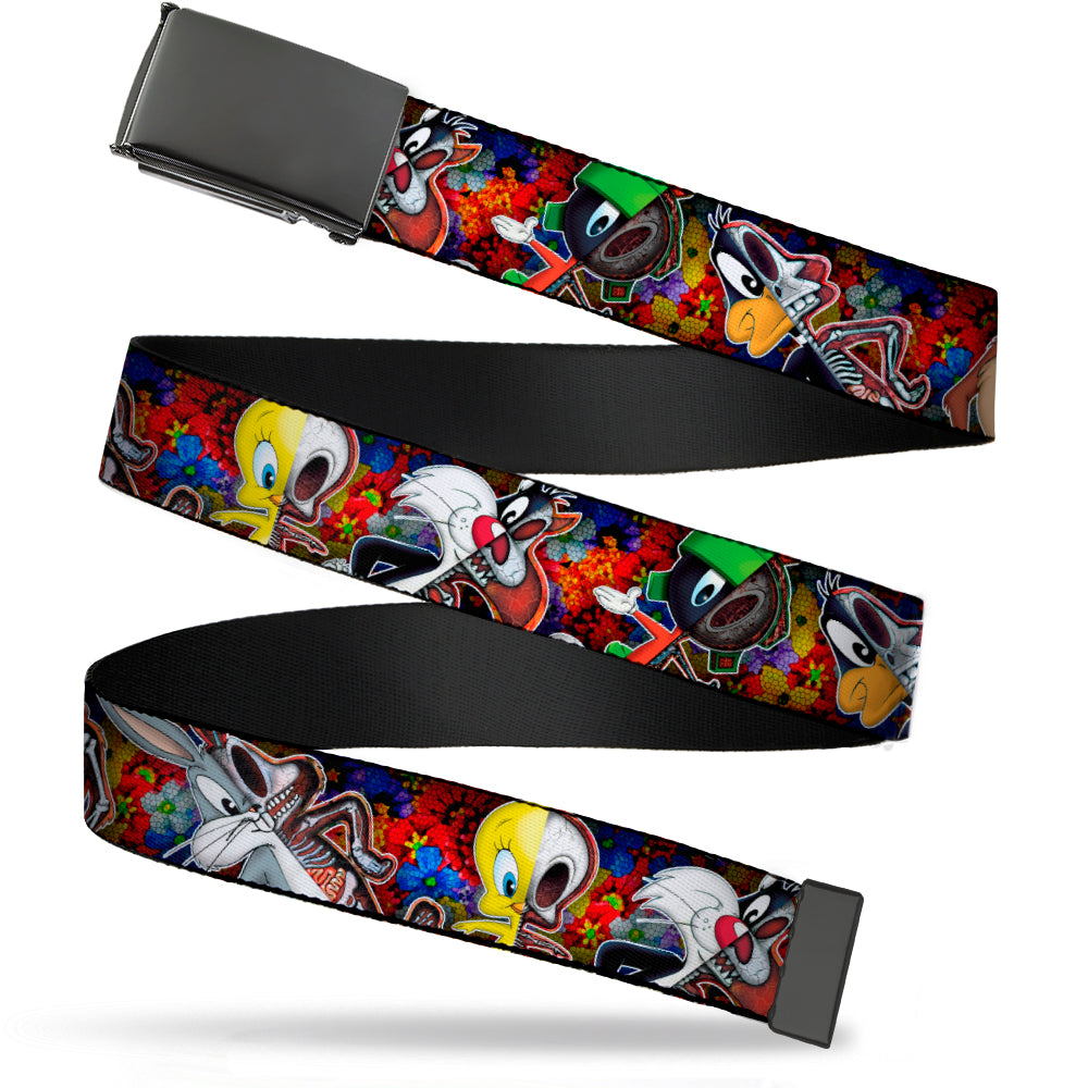 Black Buckle Web Belt - Looney Tunes 6-Anatomy Character Poses Black Webbing Web Belts Looney Tunes   