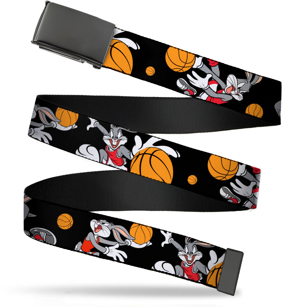 Black Buckle Web Belt - Bugs Bunny 4-Basketball Poses Black Webbing Web Belts Looney Tunes   