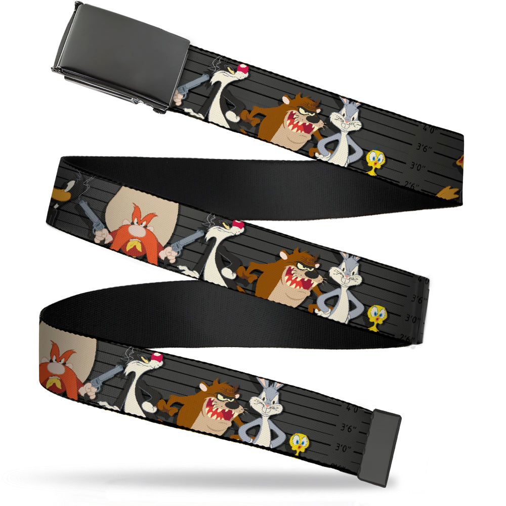 Black Buckle Web Belt - Looney Tunes 6-Character Pose Lineup Gray/Black Webbing Web Belts Looney Tunes   