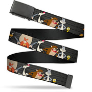 Black Buckle Web Belt - Looney Tunes 6-Character Pose Lineup Gray/Black Webbing Web Belts Looney Tunes   