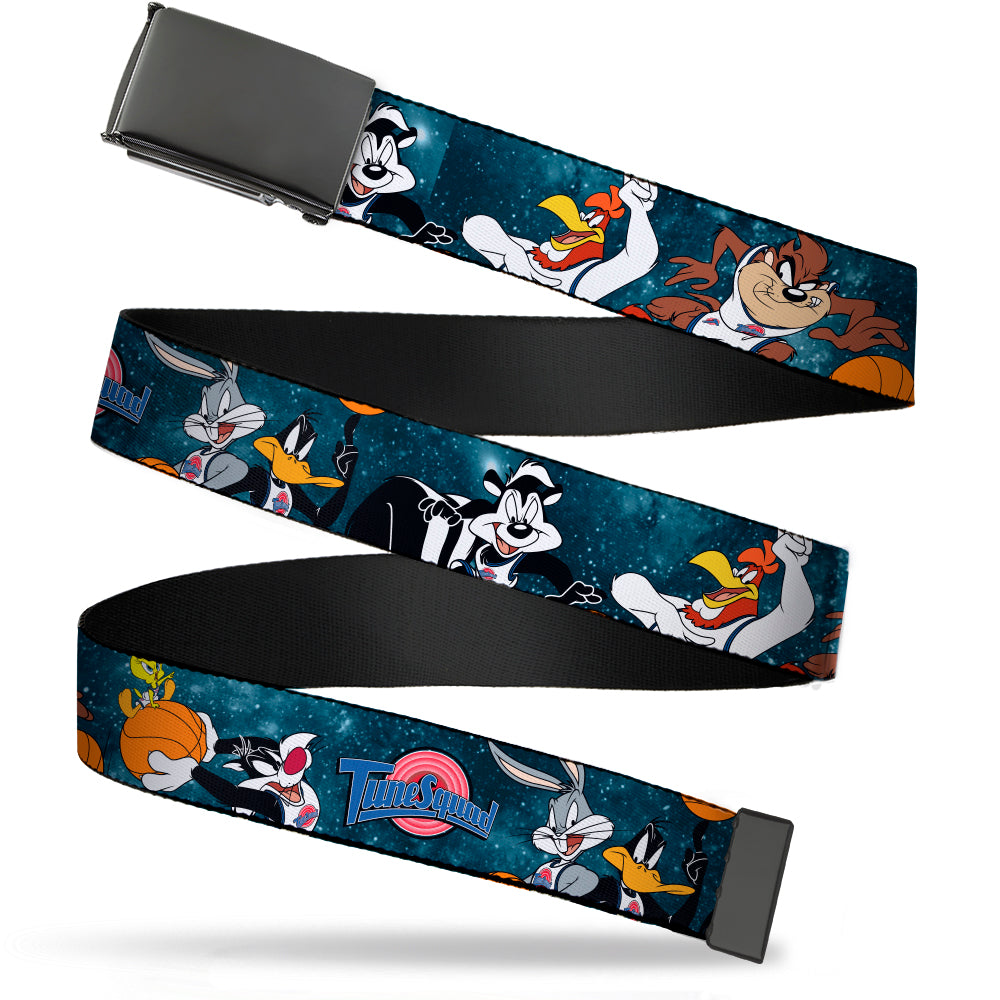 Black Buckle Web Belt - Space Jam Tunes Squad 7-Player Poses Galaxy Blues Webbing Web Belts Looney Tunes   