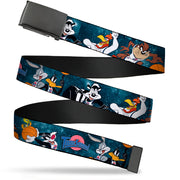 Black Buckle Web Belt - Space Jam Tunes Squad 7-Player Poses Galaxy Blues Webbing Web Belts Looney Tunes   