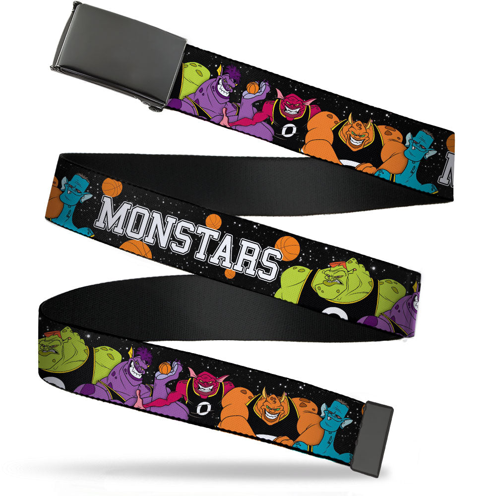 Black Buckle Web Belt - Space Jam MONSTARS 5-Player Group Pose/Basketballs Galaxy Black/White Webbing Web Belts Looney Tunes   