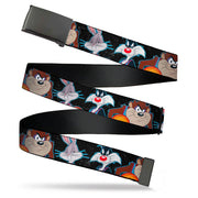 Black Buckle Web Belt - Space Jam 2 Tune Squad 3-Character Poses Galaxy Black/White Webbing Web Belts Looney Tunes   