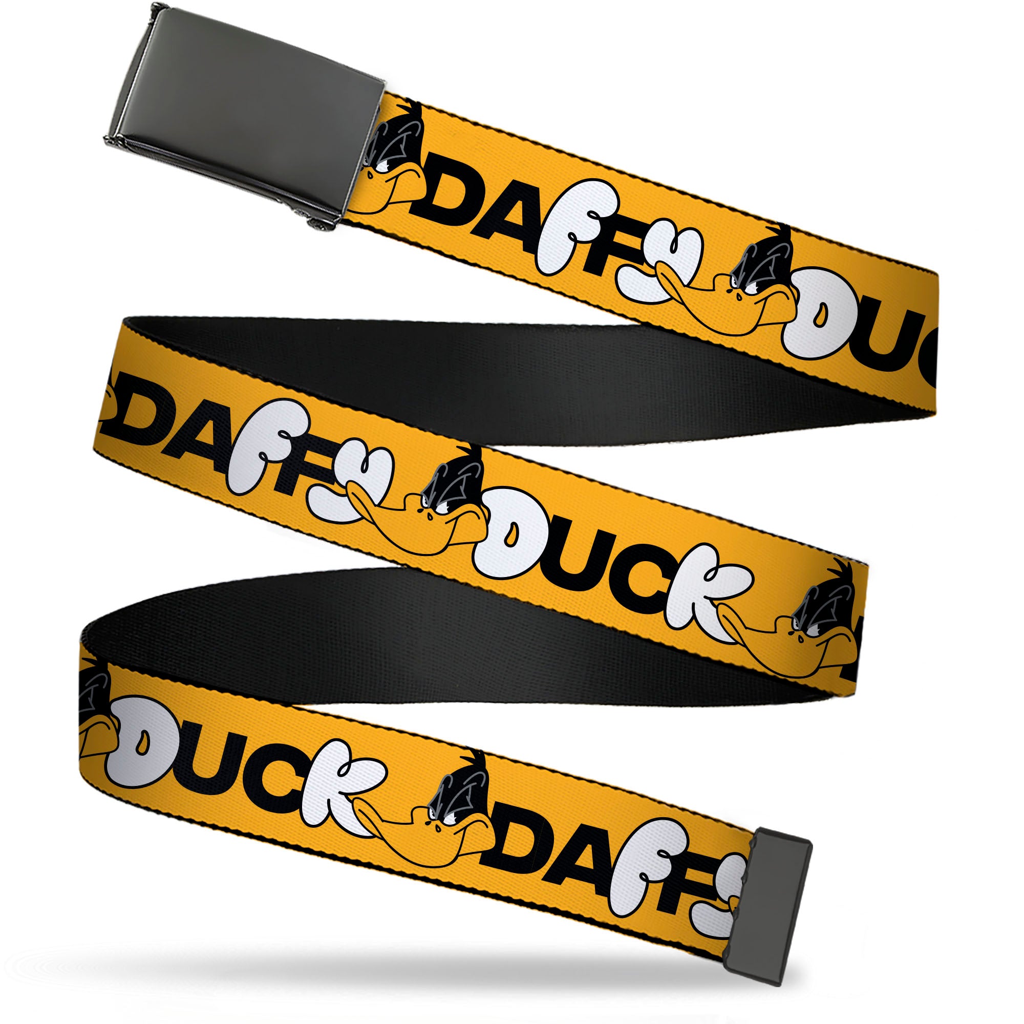 Web Belt Blank Black Buckle - DAFFY DUCK Smiling Face Text Orange Webbing Web Belts Looney Tunes