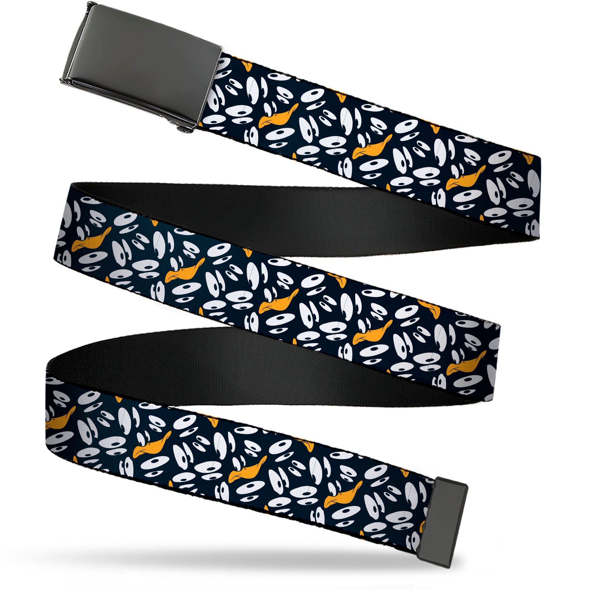 Web Belt Blank Black Buckle - Daffy Duck Expression and Eyes Scattered Black/White Webbing Web Belts Looney Tunes