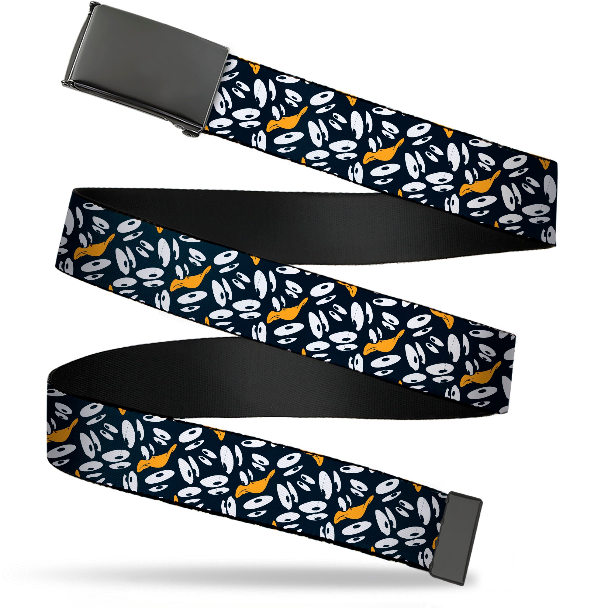 Web Belt Blank Black Buckle - Daffy Duck Expression and Eyes Scattered Black/White Webbing Web Belts Looney Tunes