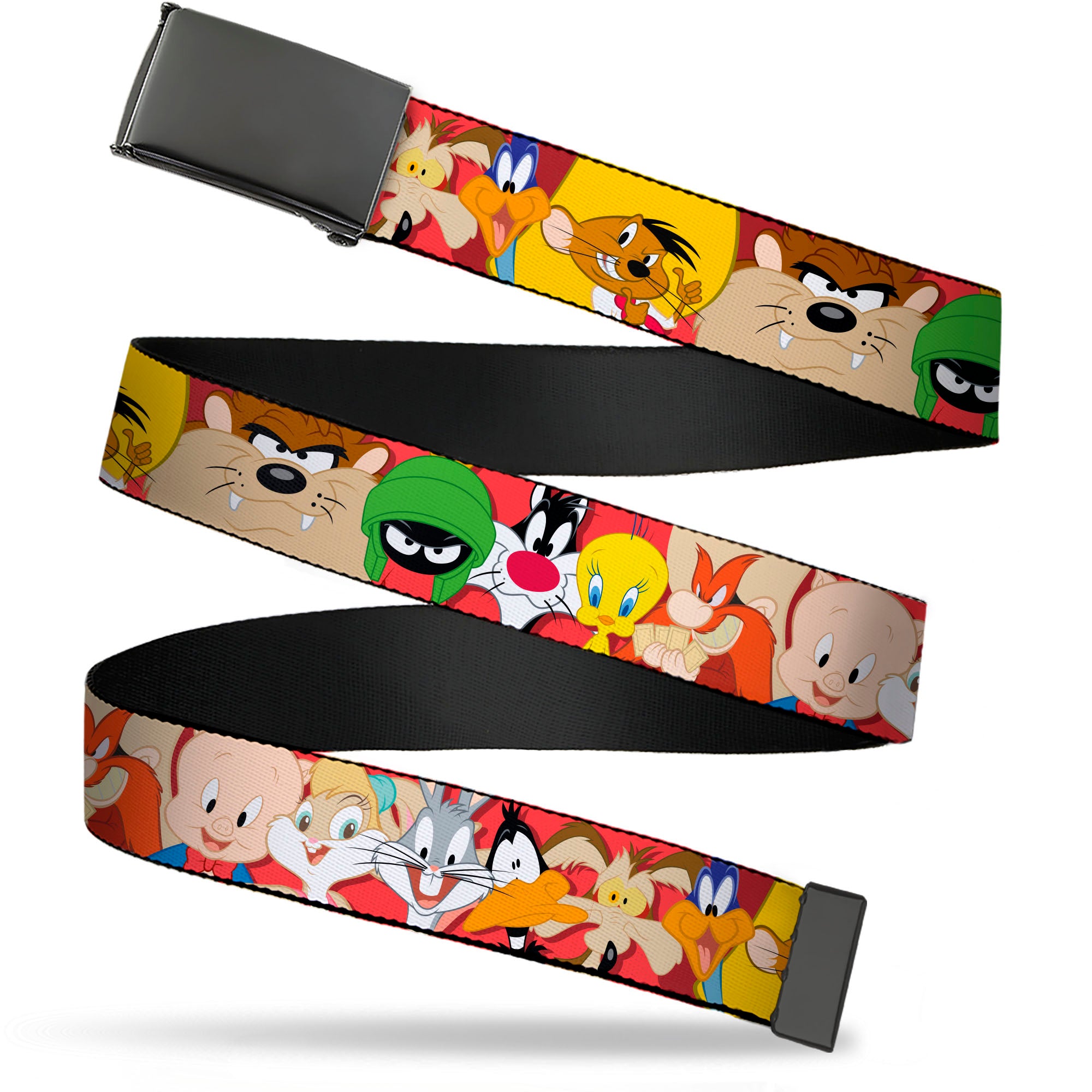 Web Belt Blank Black Buckle - Looney Tunes Twelve Character Expressions Red Webbing Web Belts Looney Tunes