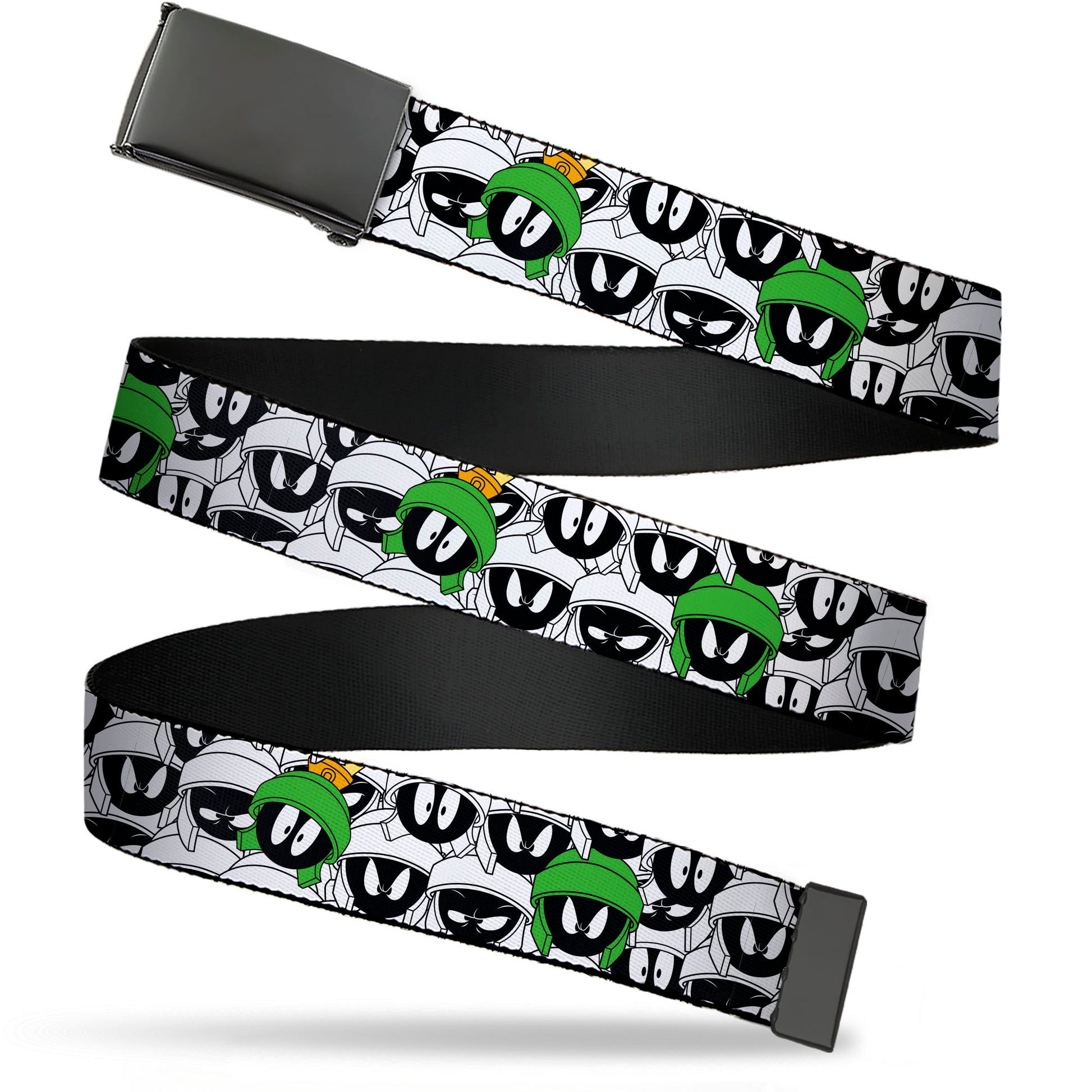 Web Belt Blank Black Buckle - Marvin the Martian Faces Stacked White/Black/Full Color Webbing Web Belts Looney Tunes
