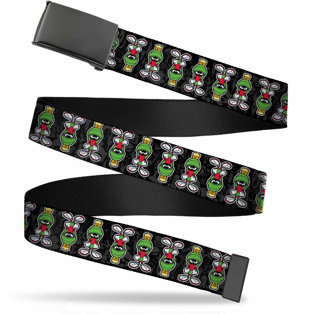 Black Buckle Web Belt - Marvin the Martian Pose Flip/Lab Equipment Black/Gray Webbing Web Belts Looney Tunes   