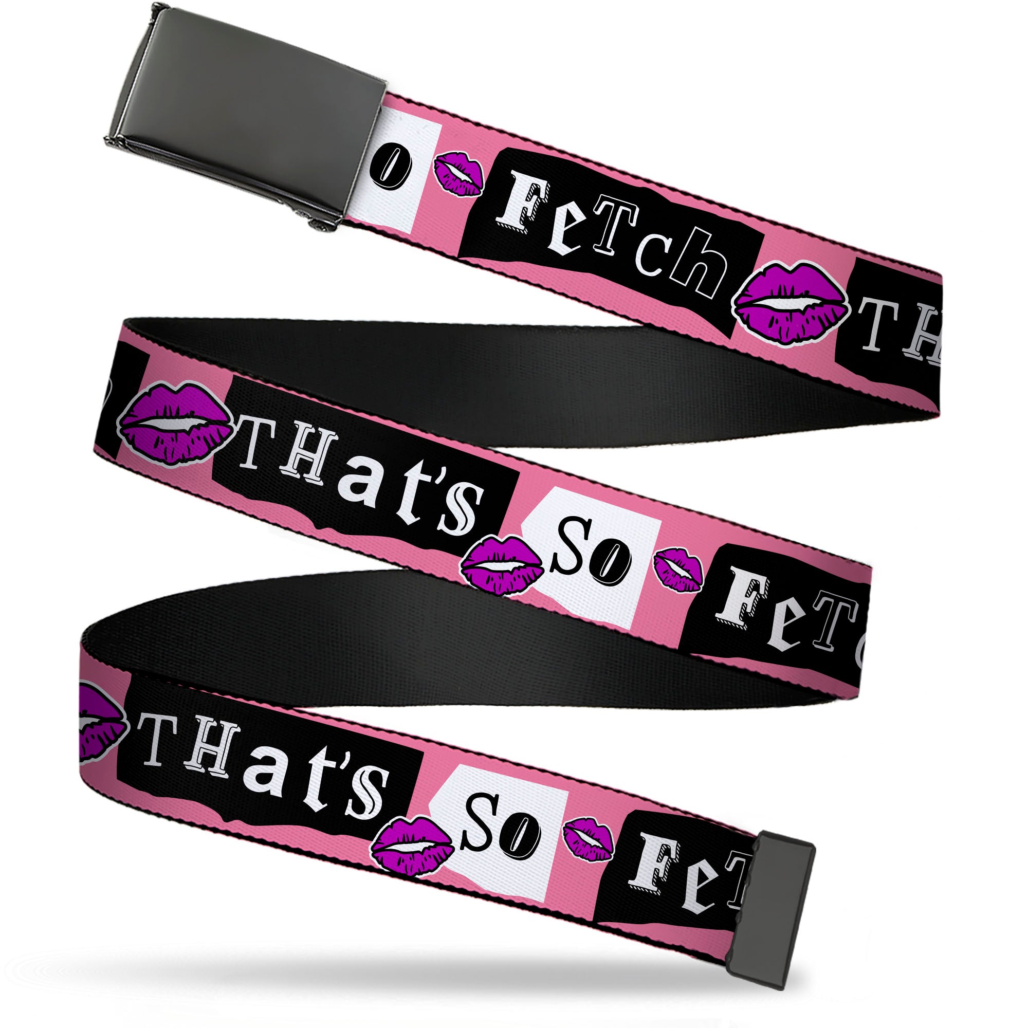 Web Belt Blank Black Buckle - Mean Girls THAT'S SO FETCH Collage Pink/Black/White Webbing Web Belts Mean Girls