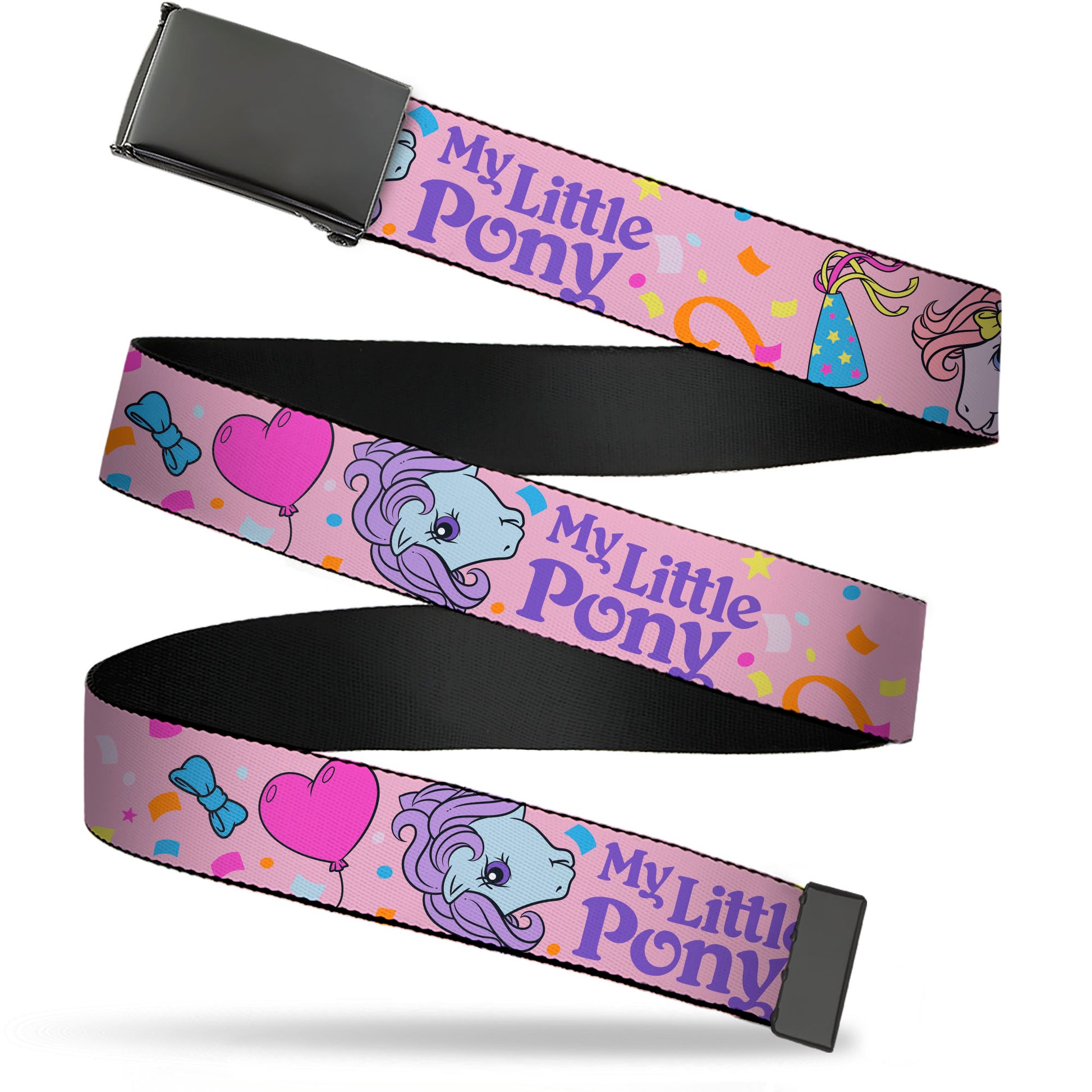Web Belt Blank Black Buckle - MY LITTLE PONY Three Pony Confetti Party and Title Logo Pink/Multi Color Webbing Web Belts My Little Pony