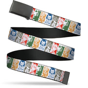 Web Belt Blank Black Buckle - Magic the Gathering Five Planeswalkers Pose Blocks White/Multi Color Webbing Web Belts Magic the Gathering
